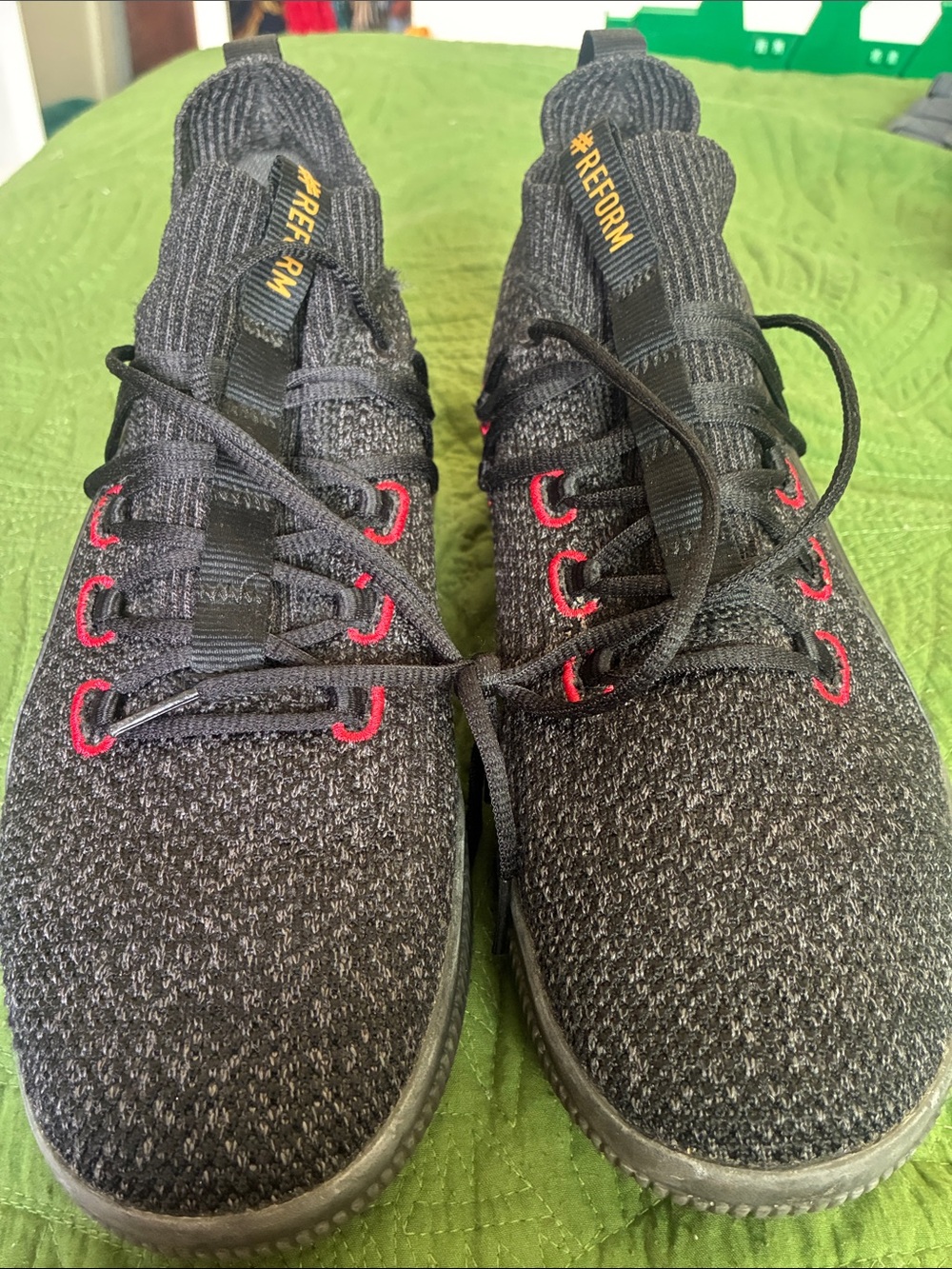 Puma Men's Black Knit Sneakers with Red Eyelet Accents -Clyde Reform